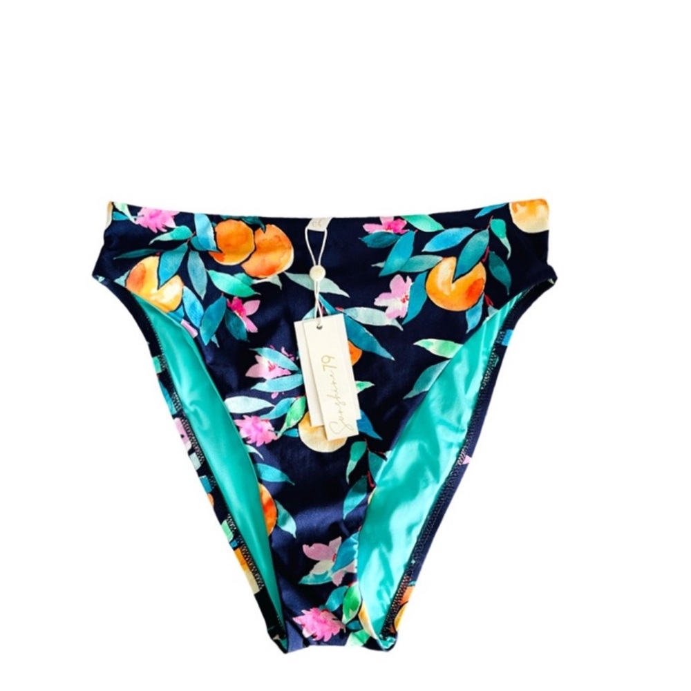 NEW Sunshine 79 Bikini Swimsuit Bottoms High Waist Blue Multi  Size 8